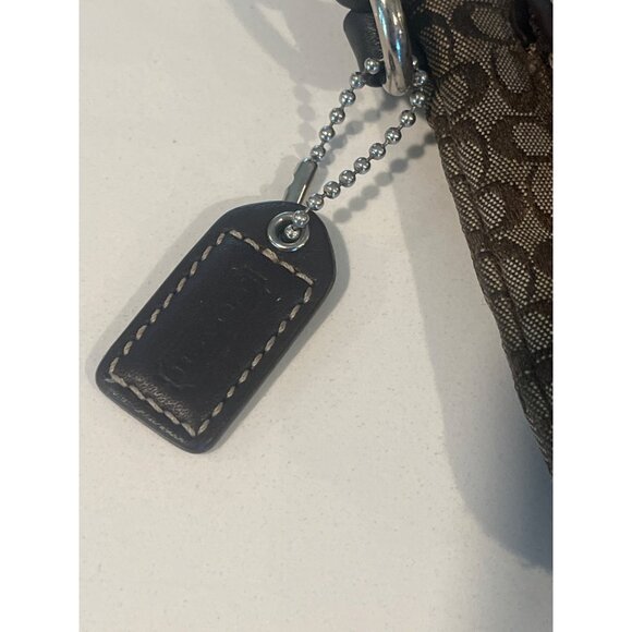 Coach Signature Brown Wristlet Clutch Purse With Leather Trim & Silver Buckle Ac - Picture 2 of 7